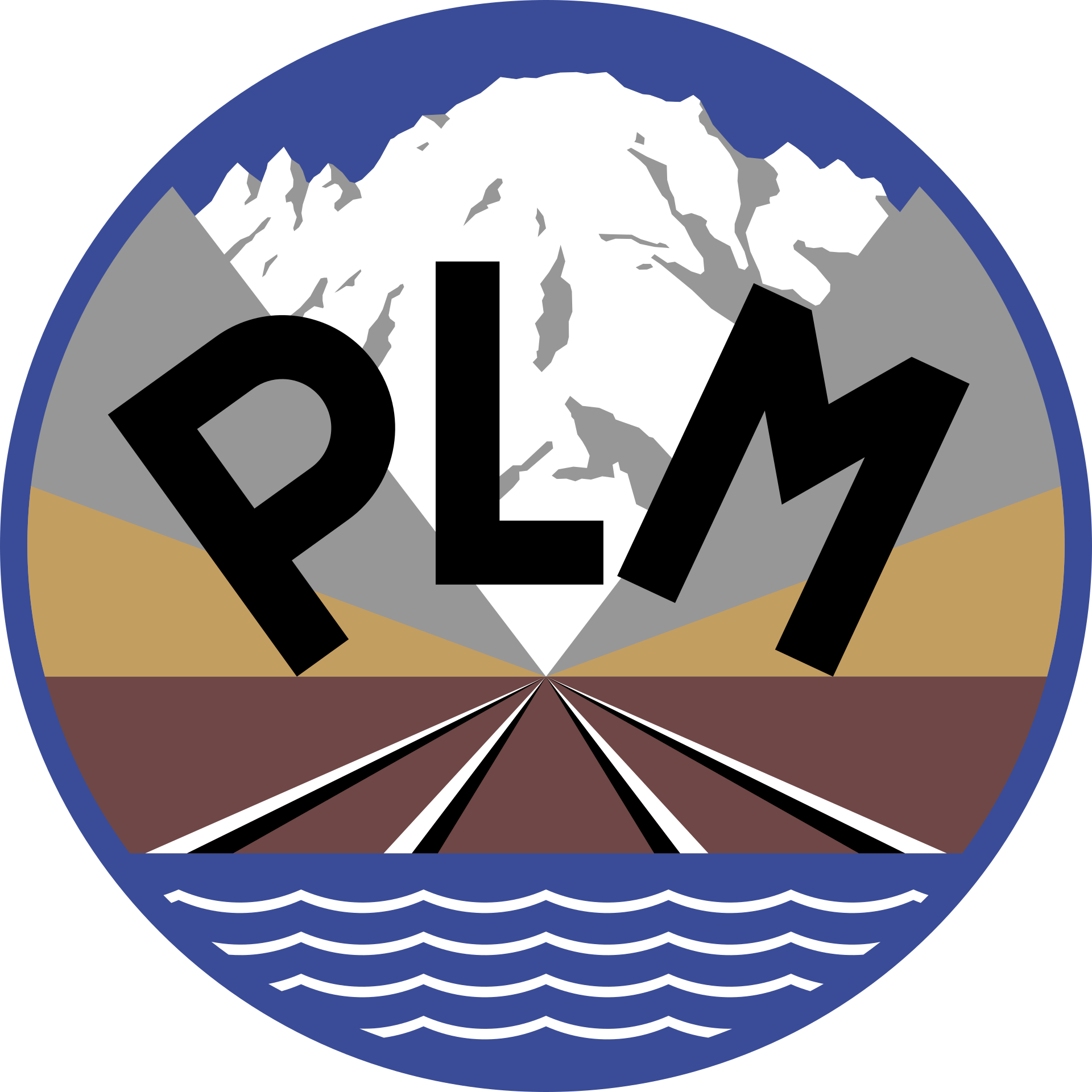 Le logo de la compagnie PLM en noir